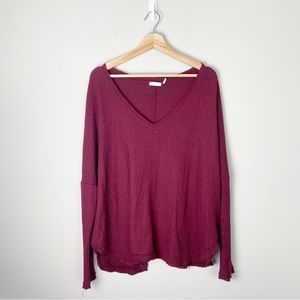 Out From Under Burgundy Oversized Thermal Waffle Knit Long Sleeve